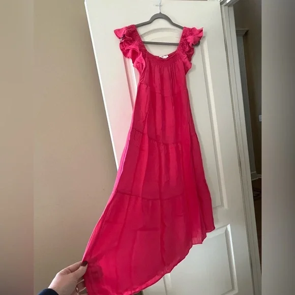 NWT Lush “Azalea” Pink Flutter Sleeve Tiered Summer Dress Women’s XS - Picture 4 of 15